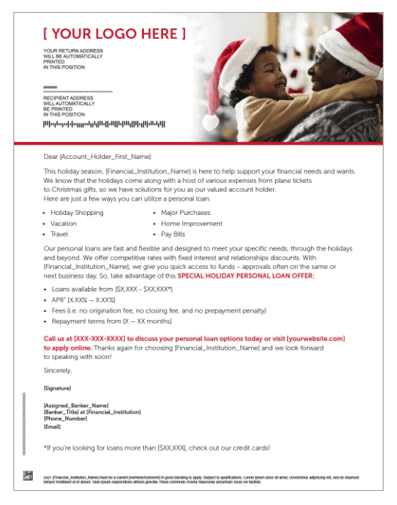 Personal Loan Letter - Holiday Santa Hats