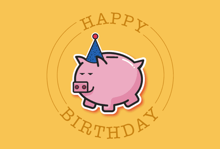 Happy Birthday Postcard - Piggy Bank