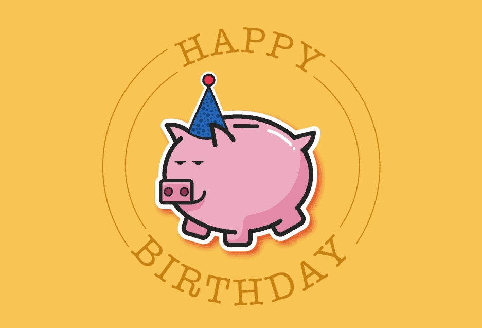 Happy Birthday Postcard - Piggy Bank