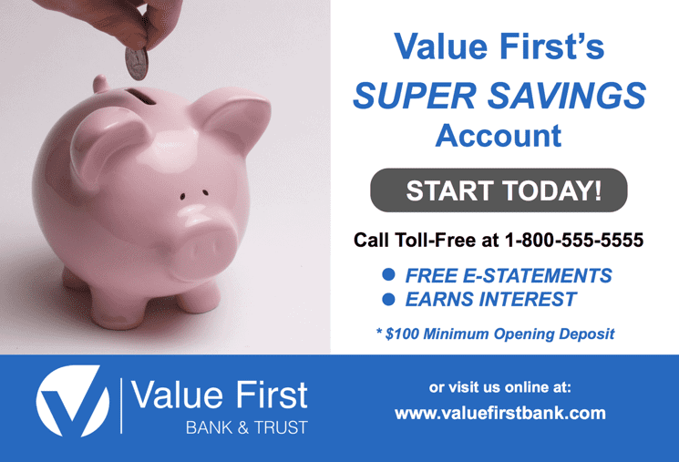Savings Account Postcard Template - Piggy Bank